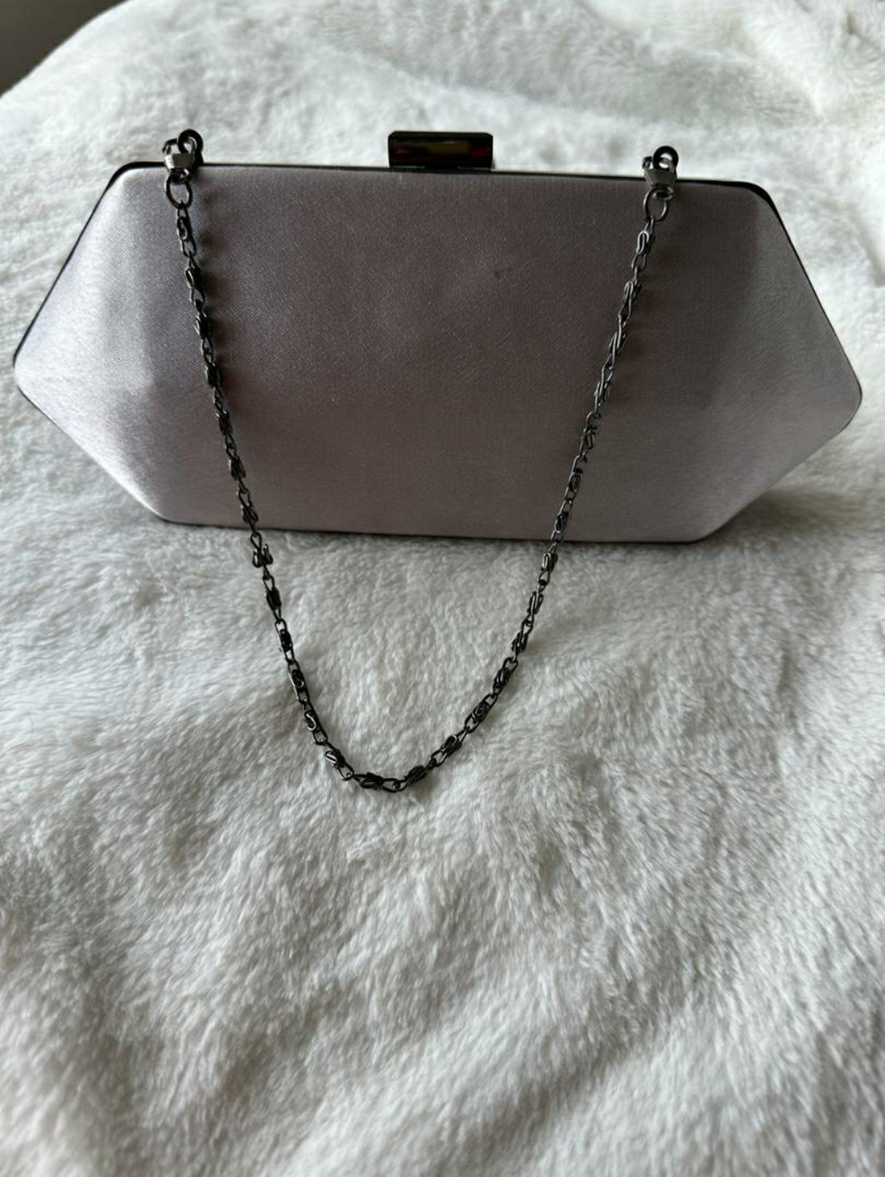 Silver Metallic Evening Clutch Bag| Geometric Hexagonal Shape|Detachable chain